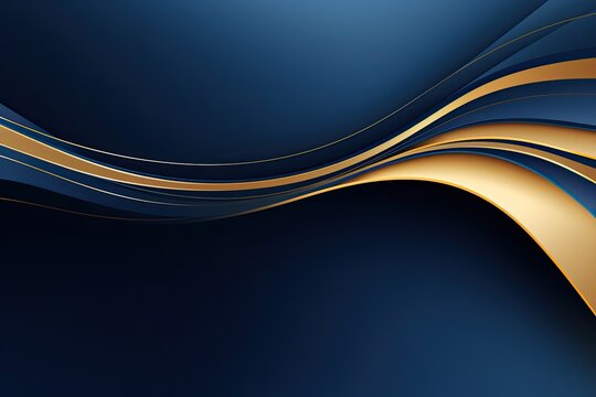 Creative banner with golden abstract waves on a blue background and copy space