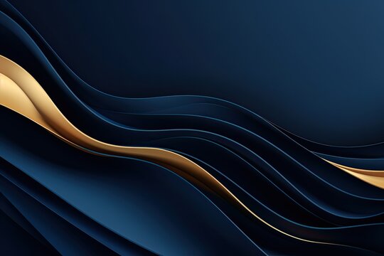 Creative banner with golden abstract layers on a blue background and copy space