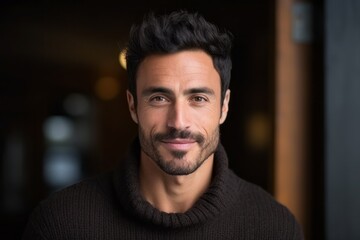 Obraz premium Portrait of a handsome young man smiling at the camera in a cafe