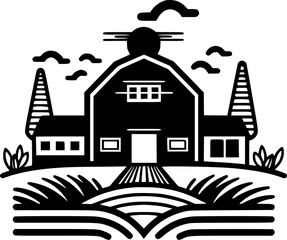 Farm | Black and White Vector illustration