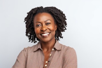 Closeup portrait of smiling african american woman looking at camera