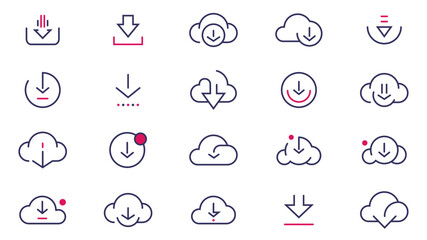 download icon pack set - a variety of download icon outline style, for web. outline web icon