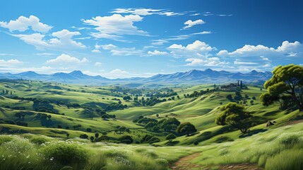 Obraz premium Captivating Views: A Serene Summer Panorama Amidst Nature's Majestic Landscapes, generative AI