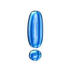 exclamation mark symbol alphabet with y2k liquid sea blue chrome effect