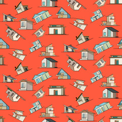 Vector seamless half-drop pattern, with house