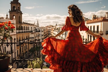 Woman in flamenco dress - obrazy, fototapety, plakaty