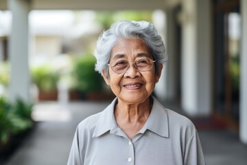 Portrait of happy senior asian woman smiling and looking at camera