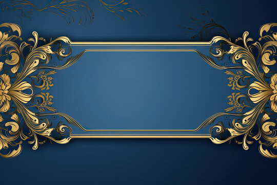 Blue and gold business banner background with golden ornate and copy space