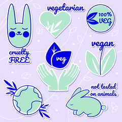 Set of vegan icons. Bio, ecology, organic logos