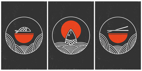 Collection of colorful posters asian food