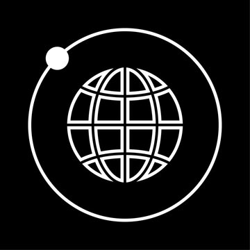 Planet satellite line icon. Moon or satellite on its orbit around globe. Vector Illustration