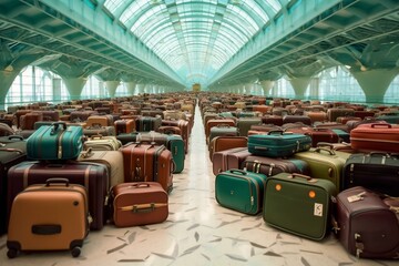 Luggage moving on airport belt - focused. Generative AI