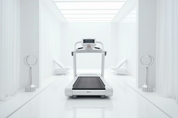 3D rendered white background treadmill. Generative AI