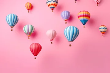 Cercles muraux Montgolfière Colorful air balloons against a pink backdrop, symbolizing excitement and aspiration. Generative AI