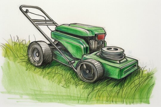 recommend clip art: A draft of a lawnmower drawing. Generative AI