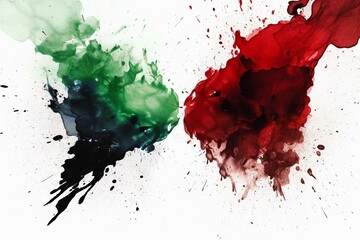 Inspirational artwork with two ink blots in red, green and black that spell 'discover'. Generative AI