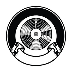 Vinyl Music Player Black and White Logo Design Vector