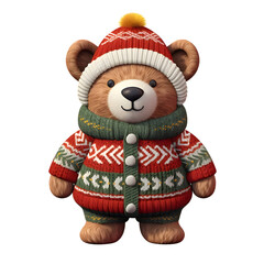 Cute bear wearing Christmas clothes. Watercolor sublimation clipart.
