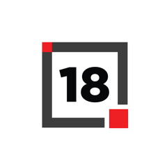 18 number with a gray square icon. 18 number monogram.