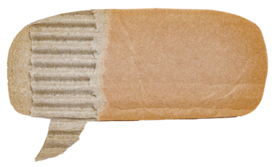 Brown blank cut out paper cardboard speech bubble of elliptical round shape with copy space for text on transparent or white background
