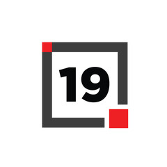 19 number with a gray square icon. 19 number monogram.