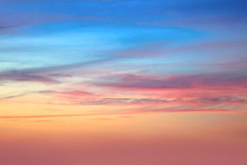 Naklejka na ściany i meble Gentle Sky at Sunset or Sunrise time with real pastel clouds, natural colors. real sky