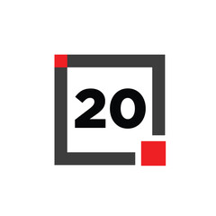 20 number with a gray square icon. 20 number monogram.