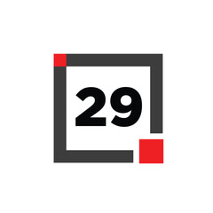 29 number with a gray square icon. 29 number monogram.
