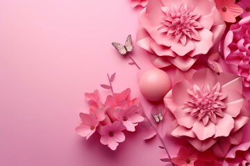 Breast cancer awareness month, 3D pink background with flowers. Generative AI