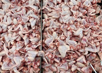 Fresh chicken  wings on the pickup truck in the supermarket