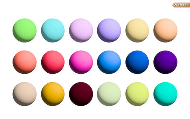 Realistic vector 3D rendering of solid sphere shapes in multiple bright colors on an isolated white background - 636751147