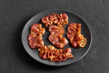 Roasted bacon on plate