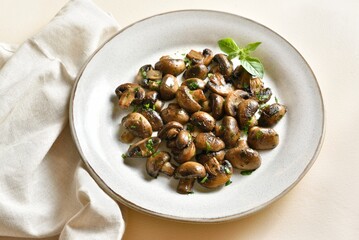 Cooked mushroom with greens
