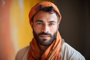 Obraz premium Medium shot portrait of a Brazilian man in his 30s in an abstract background wearing a foulard