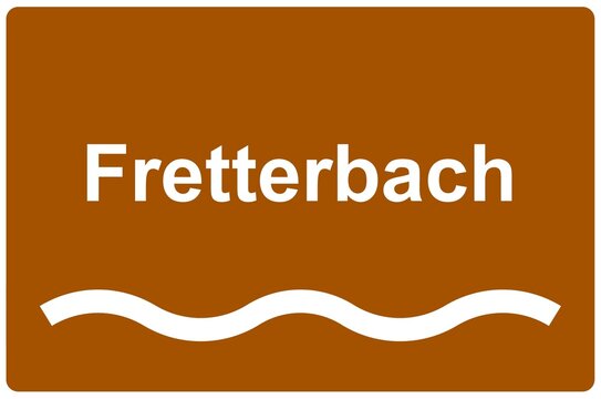 Illustration eines Flussnamenschildes des Flusses "Fretterbach"	