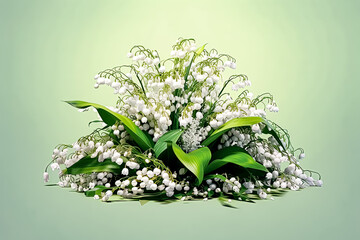 Flower arrangement of lily of the valley with copy space. Template greeting card base design. Floral banner, poster, blured background.
