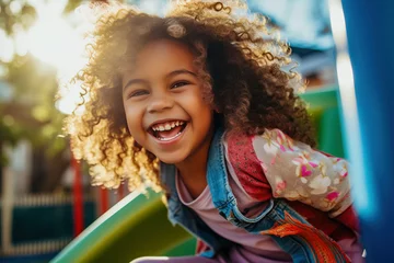 Kids having a fun time together. Group of diverse Kids playing together on a playground  © Katynn