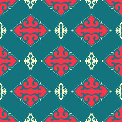 Seamless Asian pattern of the nomads of Central Asia and Kazakhstan, Kyrgyzstan. Nomadic ethnic stamp style. Asian ornaments.	
