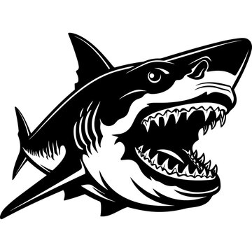 recommend clip art: Shark head logo big jaw with teeth black silhouette vector