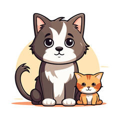 Fototapeta na wymiar Cute cartoon cat with dog in vector illustration isolated animal vector flat cartoon style, vector, minimalist