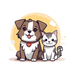 Obraz na płótnie Canvas Cute cartoon cat with dog in vector illustration isolated animal vector flat cartoon style, vector, minimalist