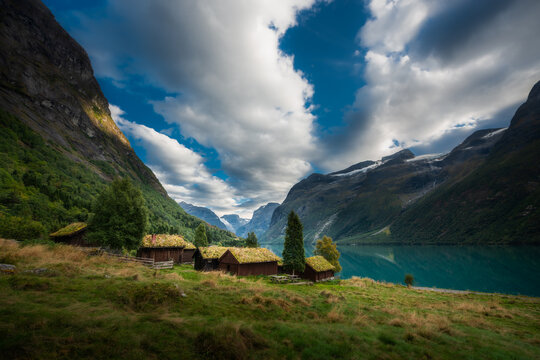 Breng seter historic farm located near Lake Lovatnet Norway