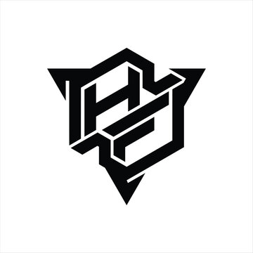 recommend clip art: HF Logo monogram hexagon shape with triangle outline gaming style design