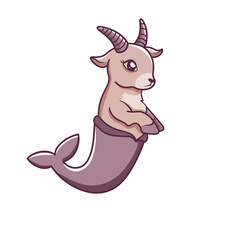 Capricorn character with a mermaid tail in cartoon style