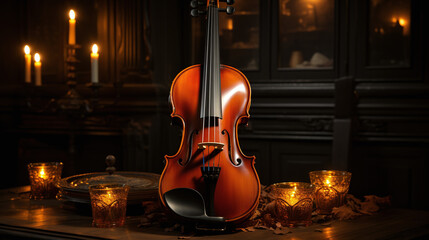 Musical Heritage Display Violin. Generative Ai.