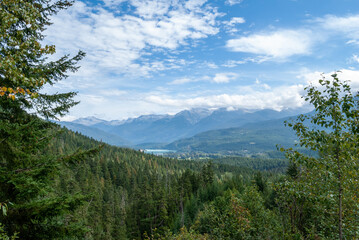 Fototapeta na wymiar Stunning mountain and alpine vistas on Whistler and Blackcomb mountains. Part of Garibaldi Provincial Park in British Columbia Canada