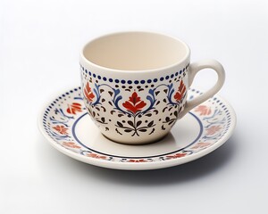 Coffee cup with floral pattern on the porcelain plate
