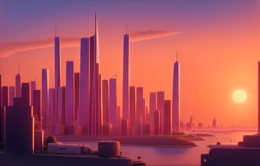 sunset over the city