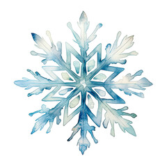 Winter watercolor illustration blue snowflake on white background