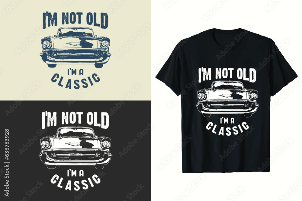 Wall mural American Old Classic Car Muscle and Vintage Graphic Custom T-shirt Design.